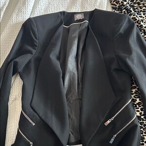 Vince Camuto Black Open-Front Blazer with Silver Zippers